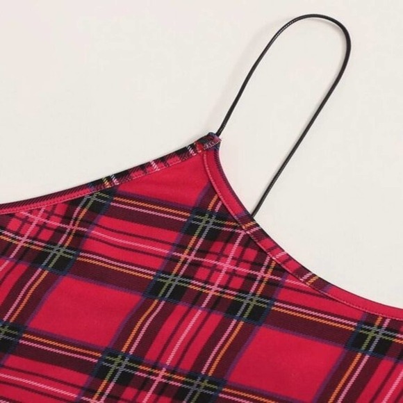Red Plaid Crop Top XL Extra Large Plus SIze 14 Red Tartan Plaid Crop Top New - Picture 4 of 5